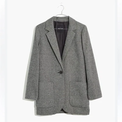 Madewell Larson Herringbone Tweed Oversized Fall Blazer Sz XXS Academia Preppy - Image 1 of 4