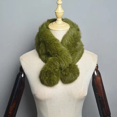 Scarves Short Scarf Genuine Lady Real Farm Rabbit Fur Women Winter Warm Muffler - Image 1 of 4