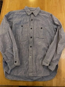 Engineered Garments M Denim Dungaree Shirt Blue ButtonUp Front Pockets Used - Picture 1 of 11