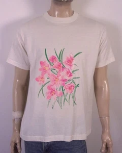 vintage 80s 90s FOTL single stitch Bright Foral Graphic T-Shirt soft thin L - Picture 1 of 5