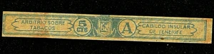 576BtN-ESPAÑA Tasa Impuesto Cigarros-TENERIFE ARBITRIO SOBRE TABACO 5 cts. A - Picture 1 of 3