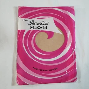 Seamless Mesh Stockings 1 Pair Size 11 Nylon First Quality Vintage - Picture 1 of 3