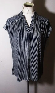 Women's ADRIANNA PAPELL Navy Blue Cap Sleeve Button Shirt Size M NWT $69.00 - Picture 1 of 6