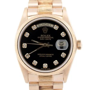 MINT 1979 Rolex Day-Date President 36mm BLACK DIAMOND 18K Gold BARK Watch 18078 - Picture 1 of 10