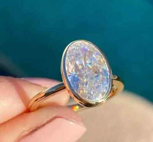 3Ct Oval Cut Lab Created Bezel Set Wedding Solitaire Ring 14K Gold FN - Picture 1 of 4