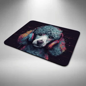 Poodle Mouse Mat Funny Birthday Day Office Xmas Gift DJ Headphones - Picture 1 of 1