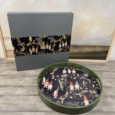 Pottery Barn Forest Gnome Handcrafted Serving Tray Christmas Black Multicolor OB - Image 1 of 4