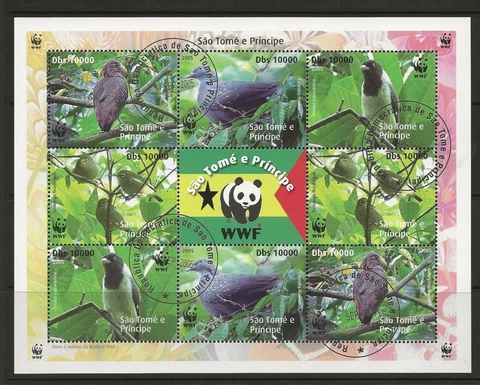 St Thomas & Prince 2005 WWF birds sheet of 8 + label used Cover
