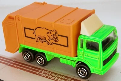 Majorette Hippo Garbage Truck COE Green w/Orange Refuse Container 1:100 Scale - Image 1 of 2