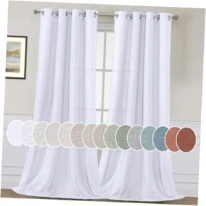 Living Room Linen Curtains Home Decorative Grommet 52"W x 96"L Bright White - Picture 1 of 7