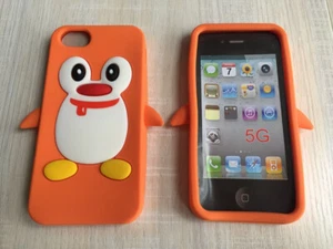 ORANGE Cute Penguin Silicone Soft Phone Case Cover Skin For IPHONE 5/5S/5G/SE - Picture 1 of 3