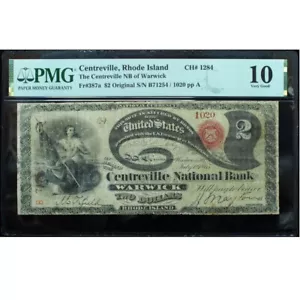 1875 $2 Lazy Deuce National Centreville, RI Ch# 1284 PMG 10 Very Good - Picture 1 of 3