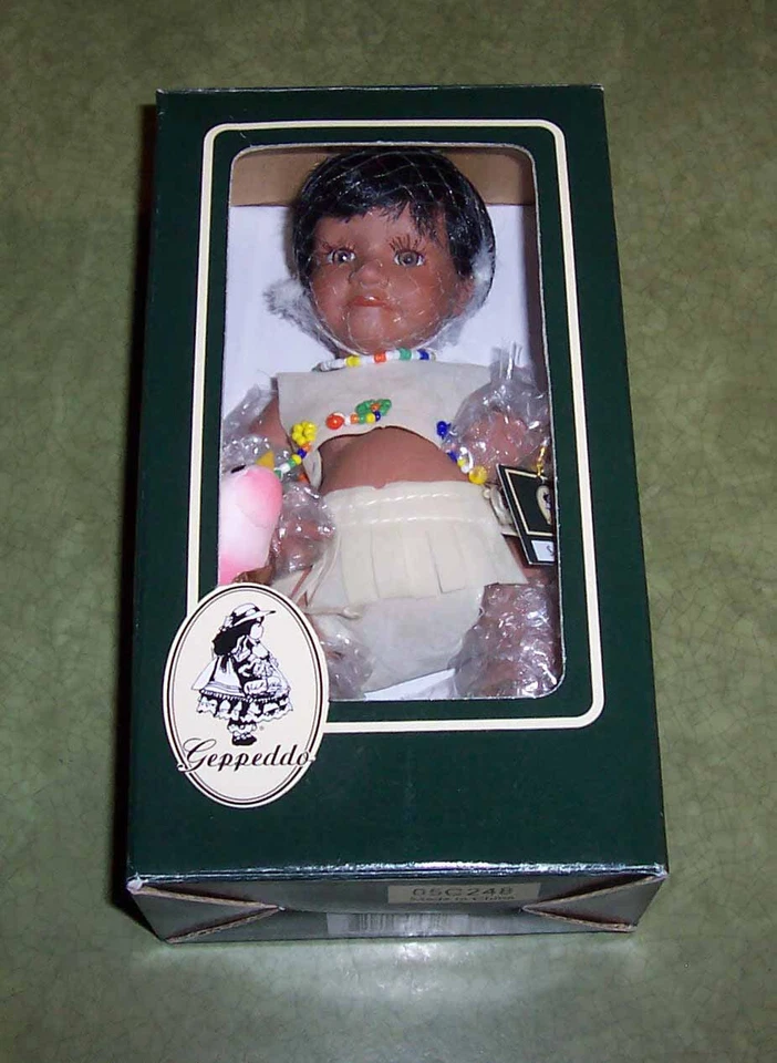 Geppeddo Porcelain Collectible Native American Indian Small Doll Baby