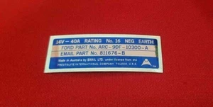 FORD FAIRMONT GT EMAIL 40AMP ALTERNATOR DECAL BLUE ON CHROME FOIL XW XY - Picture 1 of 1