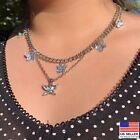 Fashion Women Jewelry Necklace Layered Crystal Flowers Butterfly Pendant 1005