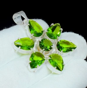 Green Peridot Gemstone 925 Sterling Silver Jewelry Handmade Anniversary Pendant - Picture 1 of 6