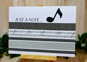 Any Occasion Just A Note Handmade Card Black White Silver Washi Tape Music Note - Picture 1 of 1