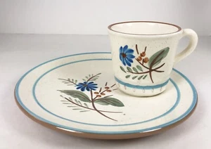 Stangl Pottery BLUE DAISY Plates Snack Set Hand Painted Made USA Mid Century  - Picture 1 of 6