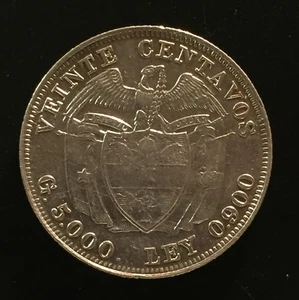 Moneda de 20 centavos de plata República De Colombia Veinte 1941 ¡en gran forma! - Imagen 1 de 2