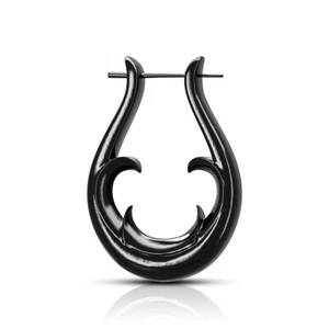 Pair of Organic Hand Carved Horn Stirrup Hanger Earrings 18G - Picture 1 of 1