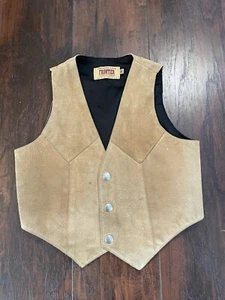 Vintage Frontier Brown Leather Suede Vests Kids Size Small Western Cowboy USA - Picture 1 of 5