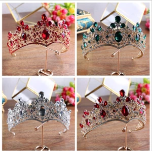 Vintage Crystals Beaded Baroque Wedding Party Bridal Crown Tiara Bride Headpiece - Foto 1 di 11