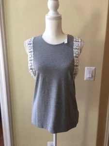 Nwt Nine 1 Eight Women's Heather Gray Sleeveless Floral Lace Trim Tank Top Sz M - Picture 1 of 5