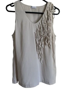 BRUNELLO CUCINELLI Beige Silk Crepe Sleeveless Fringe Blouse MED EUC - Picture 1 of 5