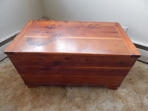 Vintage Natural Cedar Chest by F.B.M. Co. with Wheels; Hope Chest Cover