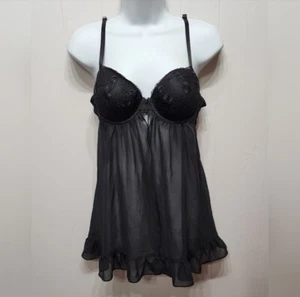 Negligee kleines Nachthemd Dessous sexy schwarz transparent gepolstert vorne offen Intim B318 - Bild 1 von 4