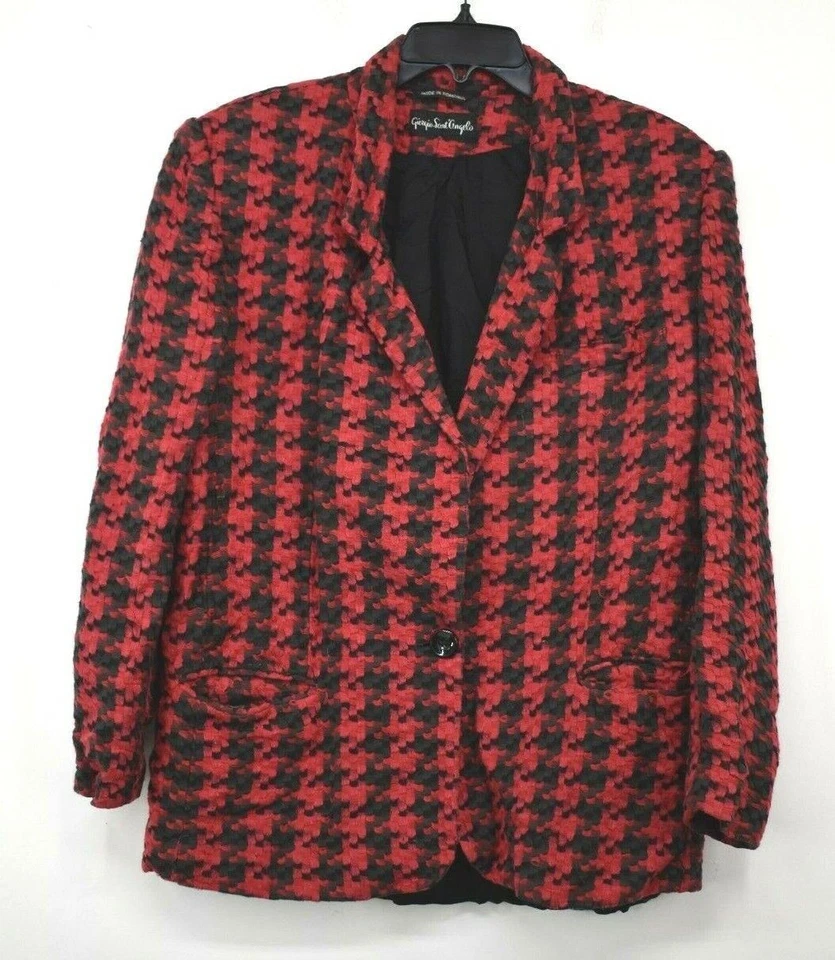 Giorgio Sant Angelo Womens Red Houndstooth Notch Collar Cotton Blazer Career 16 - Image 1 of 4