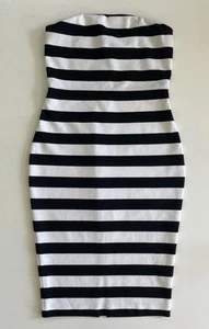 Express Strapless Striped Midi Dress Women’s Sz 6 Black & White Tube Top Stretch - Picture 1 of 14