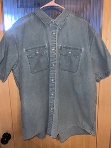 L.L. Bean Shirt Men Extra XXL Blue Sunwashed Canvas Fish Outdoor Camp Hike - Picture 1 of 4