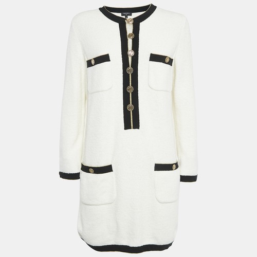Abito corto Chanel bianco spugna cotone maglia impreziosito bottoni M