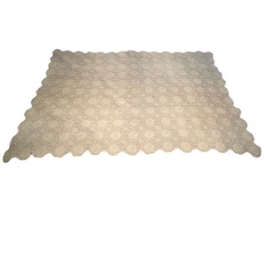 VTG Hand Crochet Lace Tablecloth 72x48" Cream Coverlet Floral Pattern Stained - Picture 1 of 11