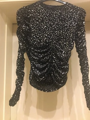 TOP ERIS LEPPO ALL SAINTS: FANTÁSTICO NEGRO/PLATEADO UK 10 PRECIO DE VENTA SUGERIDO POR EL FABRICANTE 119 £ NUEVO CON ETIQUETAS - ¡ME ENCANTA! Foto 1 de 4