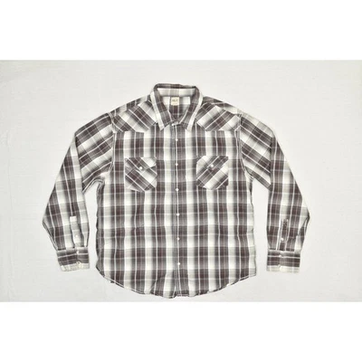 Camisa BKE Contour Para Hombres 2XL Marrón Cuadros Occidental Manga Larga Perla Algodón a Presión Foto 1 de 4