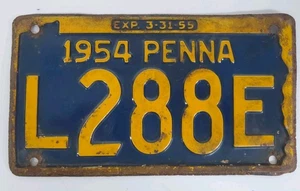 Auto 1954 Penna PA Classic Plate 10" L288E Tag License Vintage Memorabilia - Picture 1 of 3