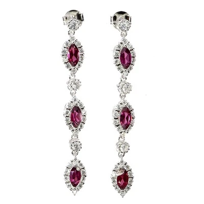 925 Sterling Silver Earrings Marquise Rhodolite Garnet Natural Gemstone Jewelry - Image 1 of 4