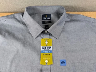 NWT Stafford Men's Dress Shirt Executive Stretch Long Sleeve 22 38-39 Gray - Image 1 of 4