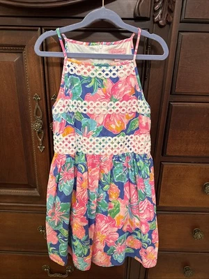 Lilly Pulitzer Girls Elize Dress Size 14 Beckon Blue Jungle Utopia Beach Floral - Image 1 of 4