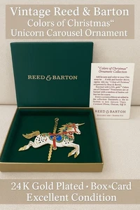 Carrusel unicornio vintage Reed & Barton colores de Navidad esmalte dorado 24 K nuevo en caja - Imagen 1 de 9