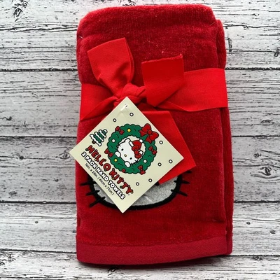 Paquete de 2 toallas de mano Hello Kitty Navidad 16"x28" algodón rojo vacaciones Foto 1 de 4