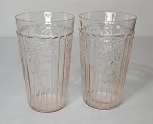 Hocking Glass MAYFAIR "Open Rose" Pink Flat Iced Tea Tumbler 5 inches tall - Picture 1 of 4