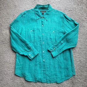Camisa Tommy Bahama Sea Glass Breezer para mujer XL verde lino mangas largas bolsillos - Imagen 1 de 9