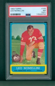 Tarjeta de fútbol americano 1963 Topps - #143 Leo Nomellini, PSA 7 casi nueva (ST) - Imagen 1 de 2