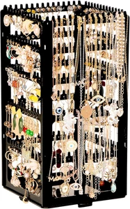 360 Rotating Earring Holder Organizer Stand,5 Tiers Acrylic Jewelry Organizers a - Picture 1 of 12