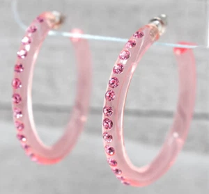 1,75" SCHLANKE KLARE ROSA CREOLEN EINREIHIG ROSA STRASS *SKANKY CREOLEN* - Bild 1 von 12