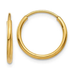 14k Yellow Gold Endless Hoop Earrings (1.25mm), All Sizes - Picture 1 of 24