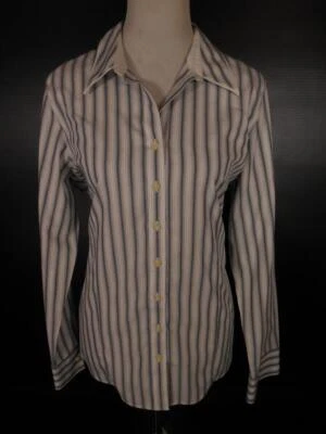 Hermosa Blusa Para Mujer Grande Coldwater Creek Sin Hierro Gris Rayas LS Botón Foto 1 de 4